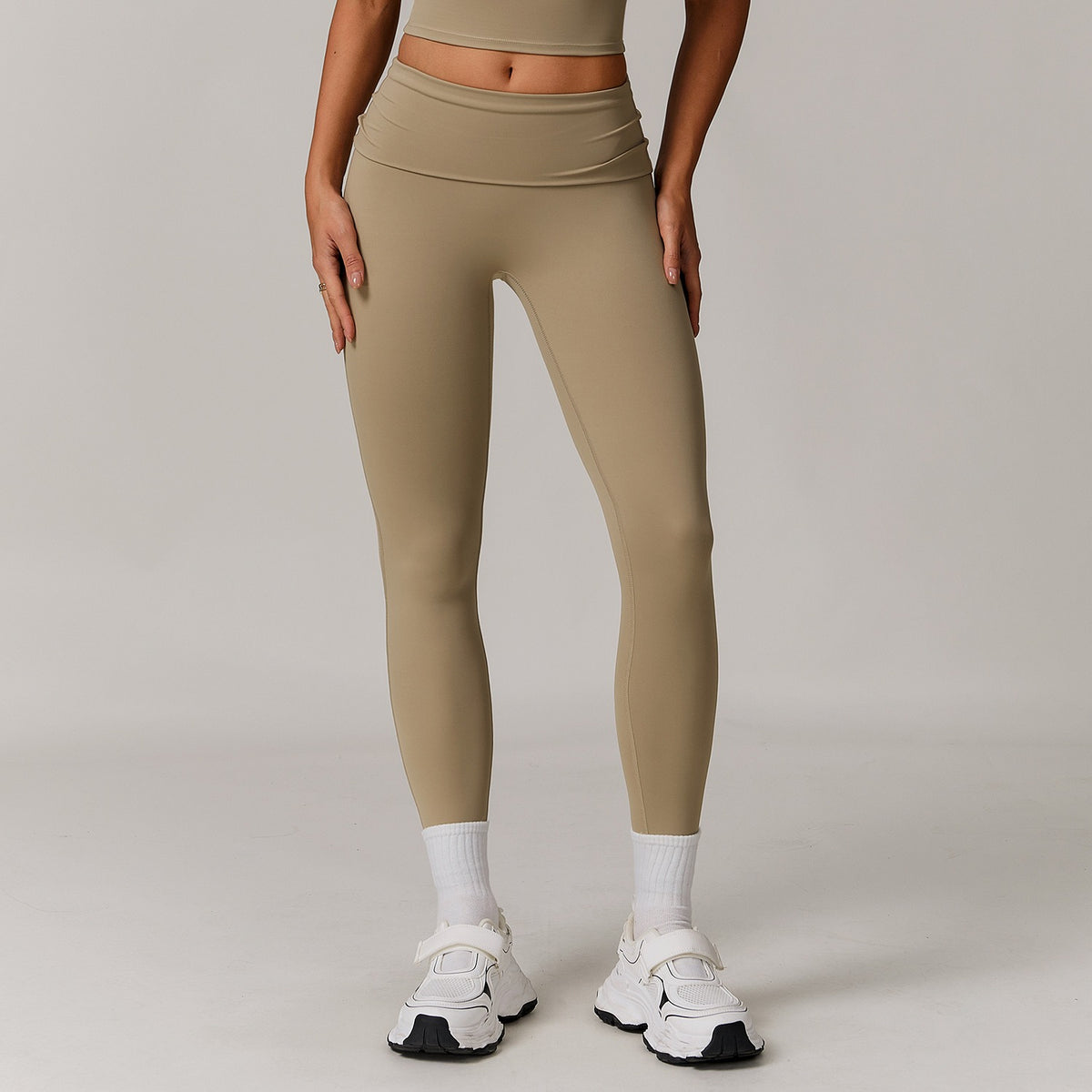 Freemyself recycled Fold-Over Yoga Pants - Women's High-Waist Lifting Fit | Everyday Tights for Gym & Lounge