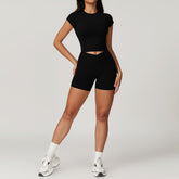 Freemyself recycled Yoga Set - Women's Quick-Dry Short Sleeve Top & Workout Shorts | Street-Ready Workout Outfit