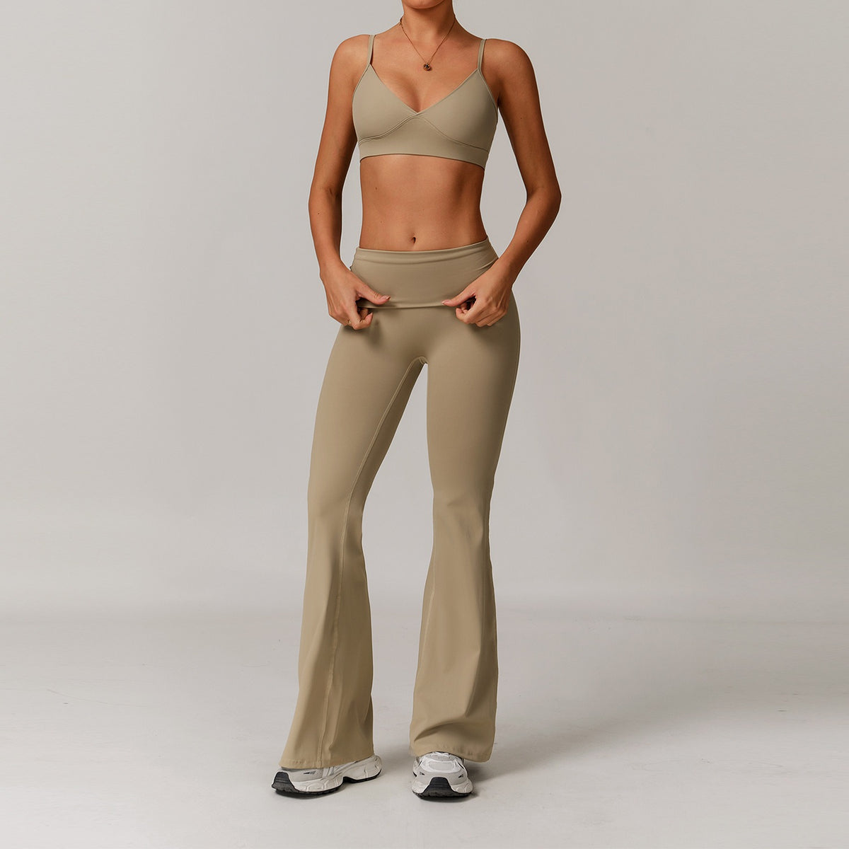 Freemyself recycled Yoga Set - Women's Street-Ready Strappy Bra & Flared Leggings | Gym to Street Running