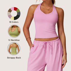 Freemyself Brushed Yoga Tank Top V-Neck Fitted Back-Flattering Sports Bra Running Workout Fitness Tank