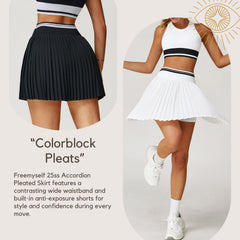 Freemyself High-Waisted A-Line Fitness Skirt with Contrasting Color Blocking Short Pleated Tennis Skirt with Anti-Exposure Design