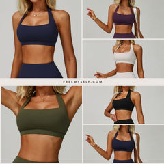 Freemyself Halter Neck Cloud-Sensitive Yoga Bra Cut-Out Back Yoga Top Running Fitness High-Intensity Sports Bra