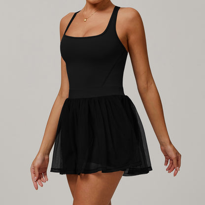 Freemyself recycled Mesh Tennis Skirt with Built-in Shorts - Faux Two-Piece, Quick-Dry, Breathable, Anti-Slip - Running Workout Activewear