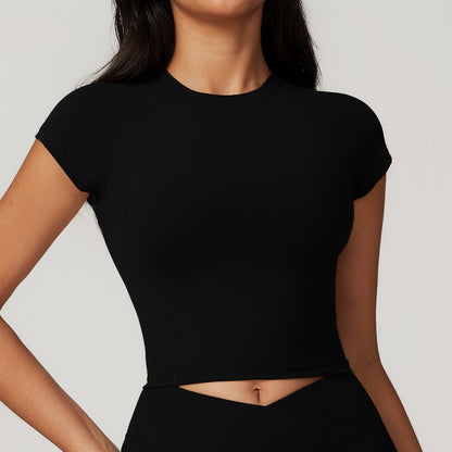 Freemyself high-Support Recycled Crop Top - Women's Quick-Dry Fitness Tee with Mini Cap Sleeves | Running, Yoga, Gym Workout