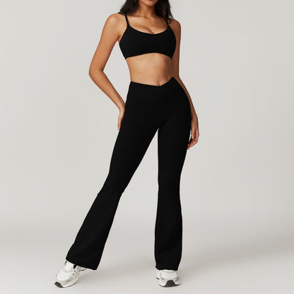 Freemyself recycled Yoga Set - Women's Quick-Dry Fitness Outfit with Strappy Bra & Flared Leggings | Running, Gym Wear