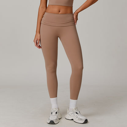 Freemyself recycled Fold-Over Yoga Pants - Women's High-Waist Lifting Fit | Everyday Tights for Gym & Lounge