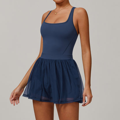 Freemyself recycled Mesh Tennis Skirt with Built-in Shorts - Faux Two-Piece, Quick-Dry, Breathable, Anti-Slip - Running Workout Activewear