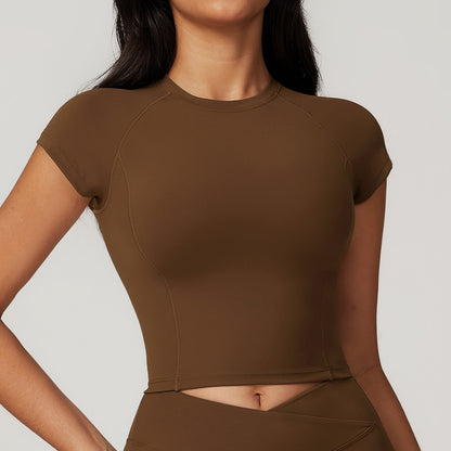 Freemyself high-Support Recycled Crop Top - Women's Quick-Dry Fitness Tee with Mini Cap Sleeves | Running, Yoga, Gym Workout