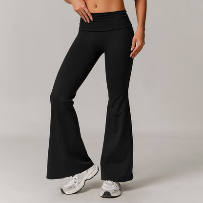Freemyself recycled Fold-Over Yoga Pants - Women's Micro Flare Leggings | Gym to Street Running & Lounge