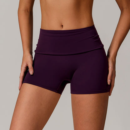 Freemyself recycled Yoga Shorts - Women's Fold-Over High-Waist with Lifting Fit | Quick-Dry Running & Gym