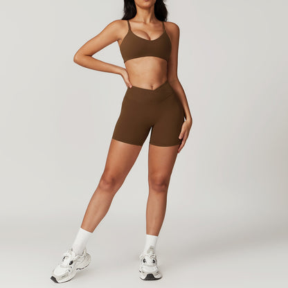 Freemyself recycled Yoga Set - Women's Quick-Dry Strappy Bra & Workout Shorts | Running, Gym Wear