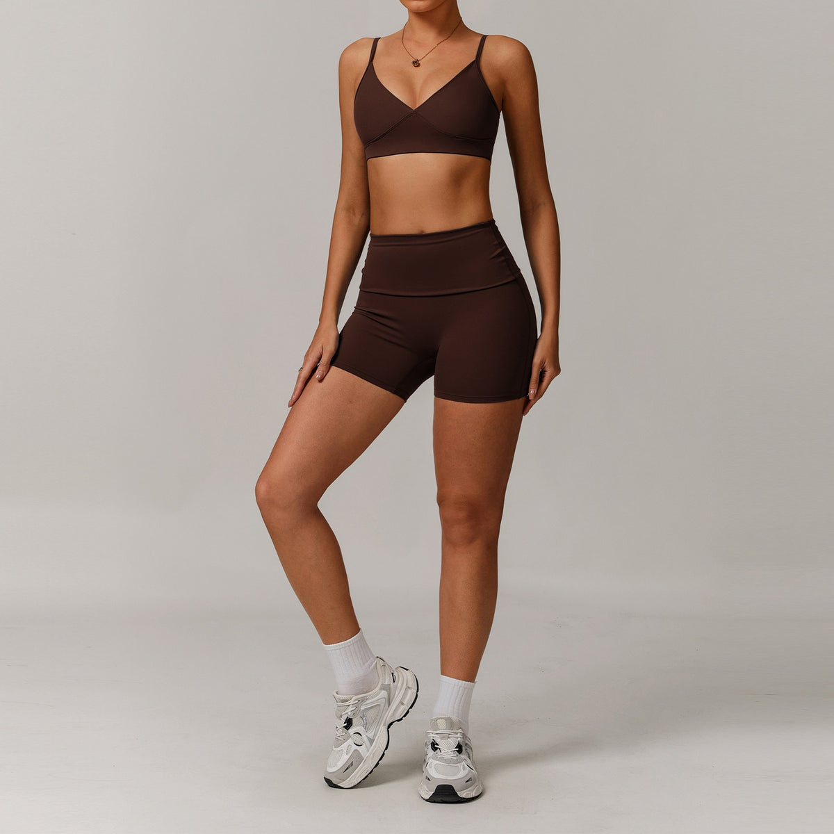 Freemyself recycled Yoga Set - Women's Street-Ready Strappy Bra & Workout Shorts | Gym to Street Running