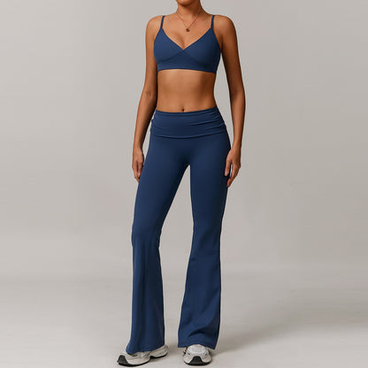 Freemyself recycled Yoga Set - Women's Street-Ready Strappy Bra & Flared Leggings | Gym to Street Running