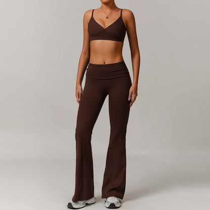 Freemyself recycled Yoga Set - Women's Street-Ready Strappy Bra & Flared Leggings | Gym to Street Running