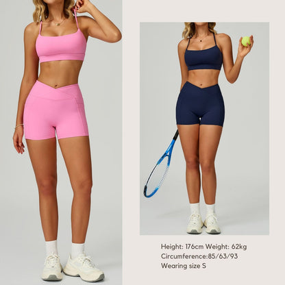 Bare-Skin High-Waisted Yoga Shorts Cross-Front Waistband Tight-Fit Yoga Pants Outdoor Running Cycling Sports Shorts