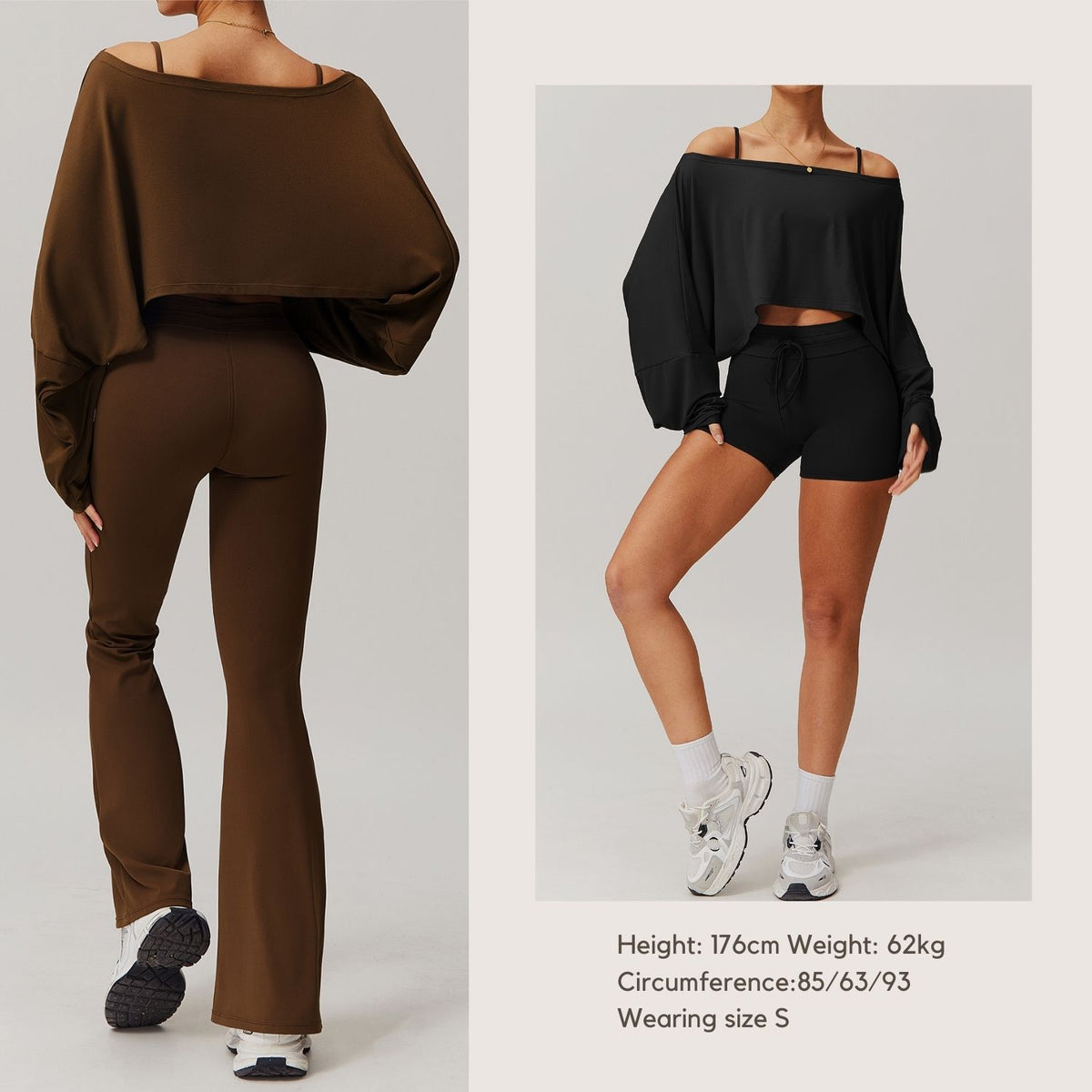 Freemyself Fitness Long-Sleeve Top for Women Off-the-Shoulder Batwing Sleeve Outerwear Casual Versatile Long-Sleeve Yoga Cover-Up