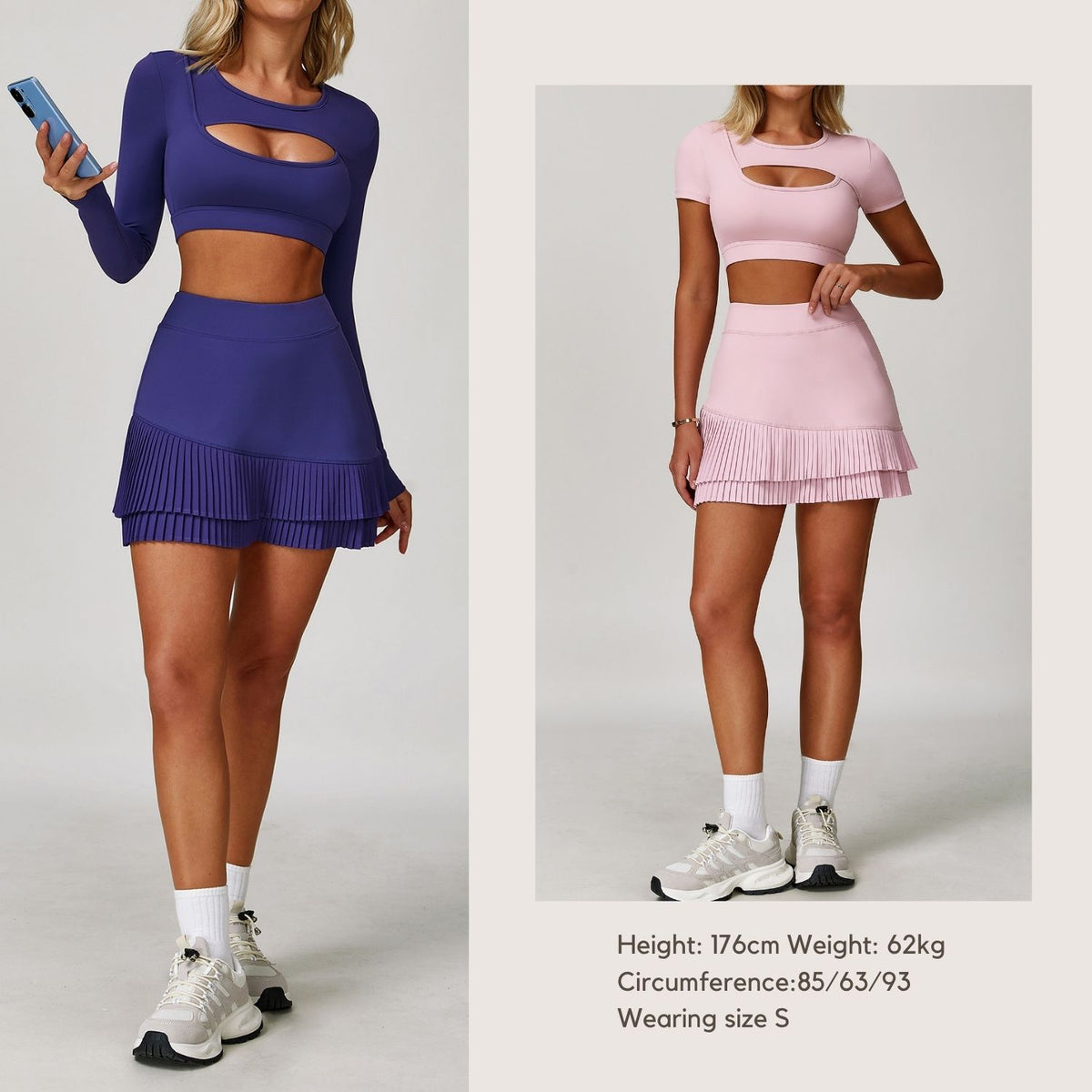 High-Waisted Sports Skirt with Nude-Tone Waistband, Flattering Fit, Pleated Hem, Anti-Exposure Design, Built-in Leggings, Pocket Detail