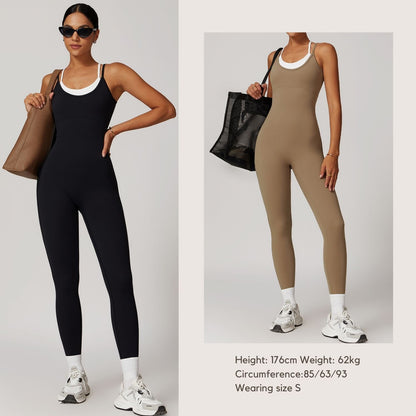 Faux Two-Piece Color-Block Strapless Sports Jumpsuit One-Piece Yoga Suit with Backless Design Outdoor Fitness Jumpsuit