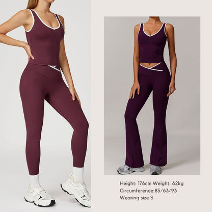 Freemyself Form-Fitting Nude-Feel Contrast-Color Sports Tank Top for Women Backless Yoga Tank Top Fitness Wear Outer Layer Sports Top