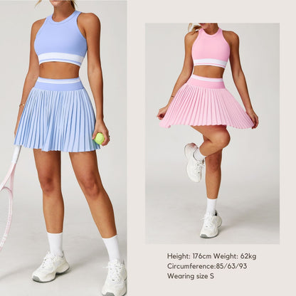 Freemyself High-Waisted A-Line Fitness Skirt with Contrasting Color Blocking Short Pleated Tennis Skirt with Anti-Exposure Design