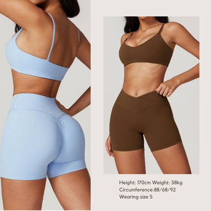 Freemyself recycled Yoga Set - Women's Quick-Dry Strappy Bra & Workout Shorts | Running, Gym Wear