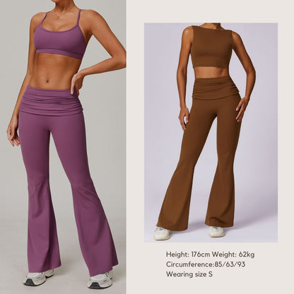 Freemyself Quick-Dry Butt-Lifting Yoga Pants Nude-Feel Casual Wide-Leg Athletic High-Waisted Tight Flared Pants