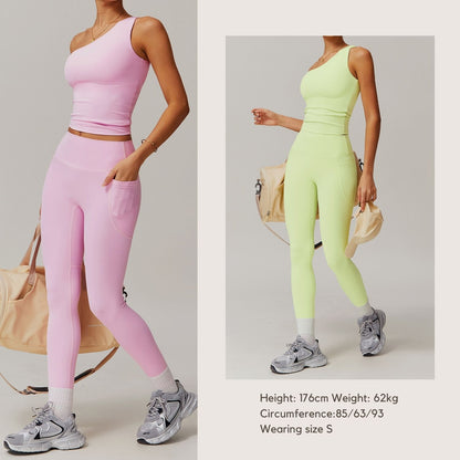 Freemyself Asymmetric One-Shoulder Waist-Defining Yoga Tank Top Quick-Dry Sports Shaping Underwear Running Fitness Tank Top