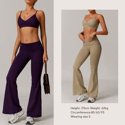Freemyself recycled Yoga Set - Women's Street-Ready Strappy Bra & Flared Leggings | Gym to Street Running