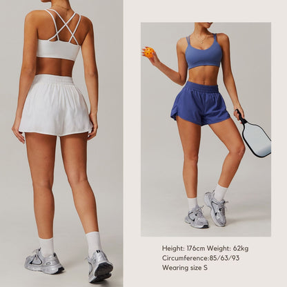 Freemyself Bare-Skin Quick-Dry Yoga Shorts Faux Two-Piece Athletic Butt-Lifting Shorts Running Fitness Yoga Pants