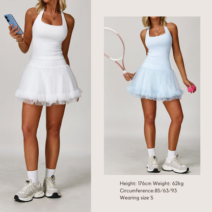 Freemyself Anti-Exposure Leggings High-Waisted Tennis Skirt Casual A-Line Skirt Mesh Sports Skirt