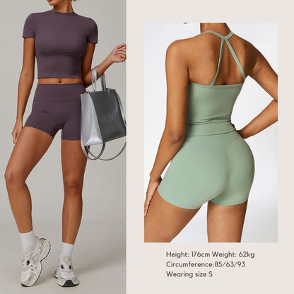 Freemyself Brushed Fleece-Lined Yoga Shorts for Women High-Waisted Tummy-Control Fitness Pants Butt-Lifting Running Shorts