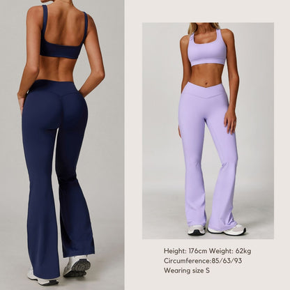 Freemyself Micro-Bell Naked-Feel Yoga Pants Cross-Front High-Waisted Running & Fitness Tights Versatile Bell-Bottom Leggings