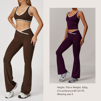 Freemyself Bare-Skin Feel Yoga Leggings Slightly Flared Cross-Front High-Waisted Wide-Leg Bell-Bottom Pants Women's Athletic Fitness Pants