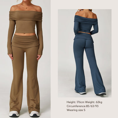 High-Waisted Running Leggings with Folded Hem Versatile Bell-Bottom Yoga Pants