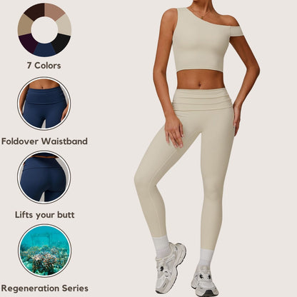 Freemyself recycled Fold-Over Yoga Pants - Women's High-Waist Lifting Fit | Everyday Tights for Gym & Lounge
