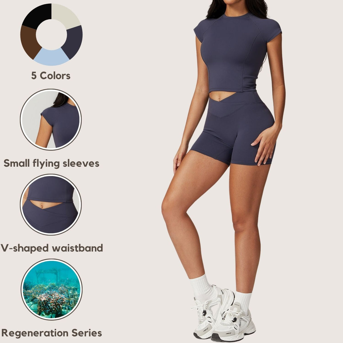 Freemyself recycled Yoga Set - Women's Quick-Dry Short Sleeve Top & Workout Shorts | Street-Ready Workout Outfit