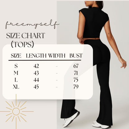 Freemyself recycled Yoga Set - Women's Quick-Dry Short Sleeve Top & Flared Leggings | Street-Ready Workout Outfit