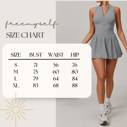 Freemyself Two-Piece Style Stand Collar Dress Outdoor Running Anti-Exposure Underlayer A-Line Skirt Hem Tennis Skirt