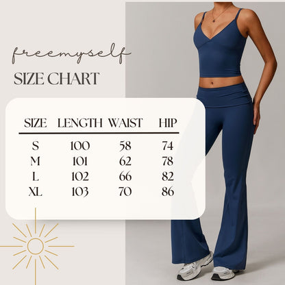 Freemyself recycled Fold-Over Yoga Pants - Women's Micro Flare Leggings | Gym to Street Running & Lounge