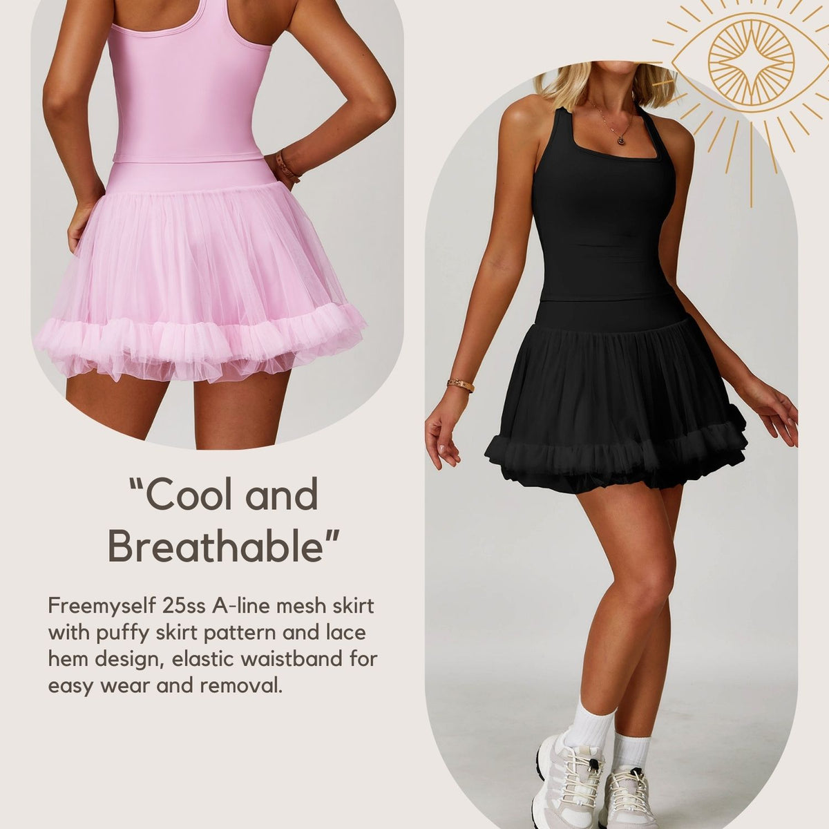 Freemyself Anti-Exposure Leggings High-Waisted Tennis Skirt Casual A-Line Skirt Mesh Sports Skirt