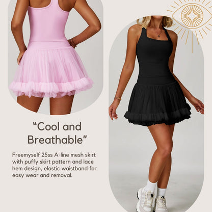Freemyself Anti-Exposure Leggings High-Waisted Tennis Skirt Casual A-Line Skirt Mesh Sports Skirt