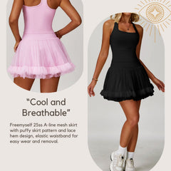Freemyself Anti-Exposure Leggings High-Waisted Tennis Skirt Casual A-Line Skirt Mesh Sports Skirt