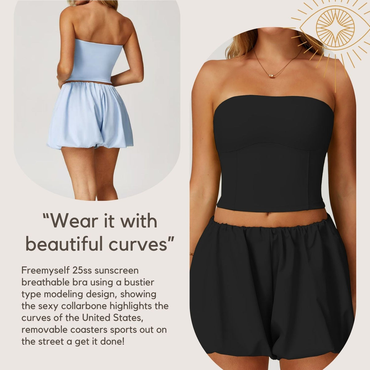 Freemyself Sun Protection Yoga Tank Top Nude-Feel Quick-Dry Breathable Strapless Sports Running Fitness Tank