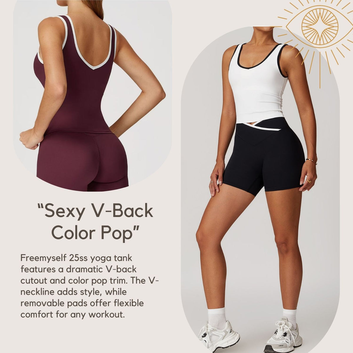 Freemyself Form-Fitting Nude-Feel Contrast-Color Sports Tank Top for Women Backless Yoga Tank Top Fitness Wear Outer Layer Sports Top