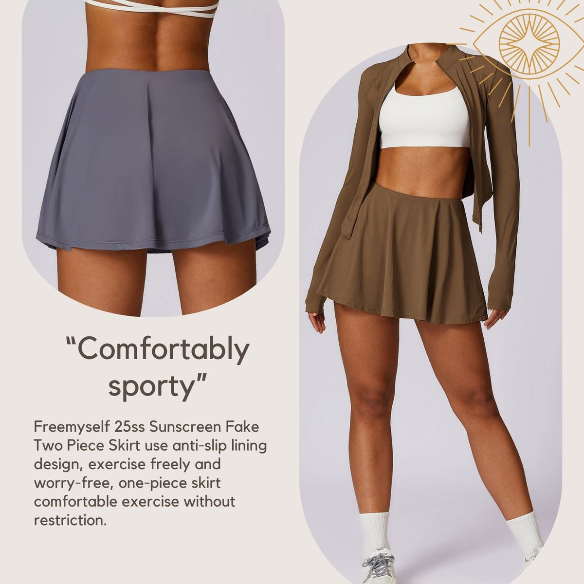 Freemyself Ice-Cool UV-Protective High-Waisted Yoga Skirt (Two-Piece Style) Tennis Sports Fitness Quick-Dry Sun Protection Skirt