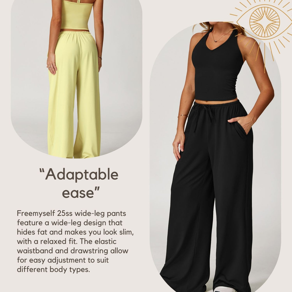 Freemyself Brushed-Finish Long Pants Draped Wide-Leg Relaxed Casual Pants Women's Athletic Fitness Elastic Drawstring Trousers