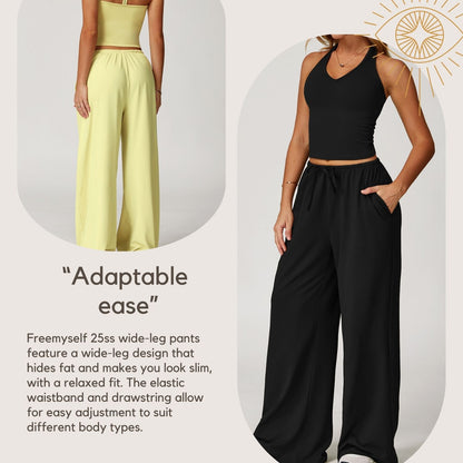 Freemyself Brushed-Finish Long Pants Draped Wide-Leg Relaxed Casual Pants Women's Athletic Fitness Elastic Drawstring Trousers