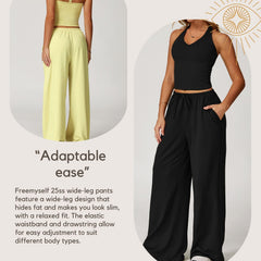 Freemyself Brushed-Finish Long Pants Draped Wide-Leg Relaxed Casual Pants Women's Athletic Fitness Elastic Drawstring Trousers