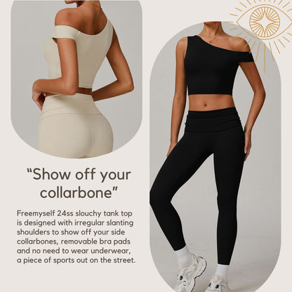 Freemyself recycled Asymmetric Yoga Tank - Women's Single-Shoulder Workout Top | Street-Ready Running & Gym