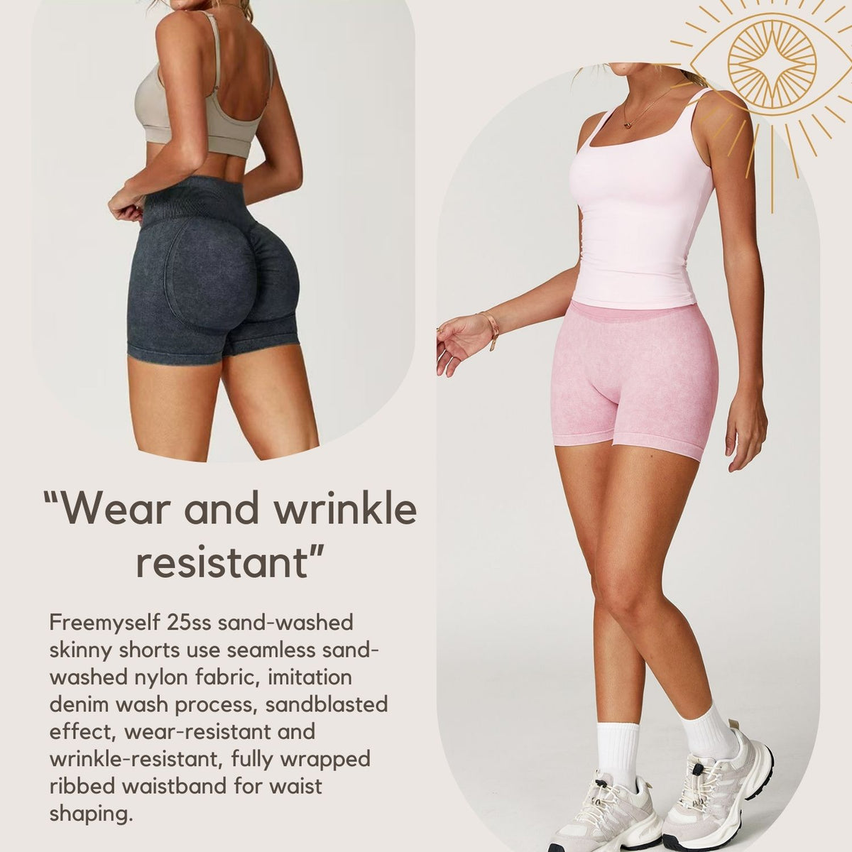 Freemyself Seamless Sandwashed Yoga Shorts High-Waisted Butt-Lifting Shorts Tight-Fitting Running Sports Fitness Yoga Pants
